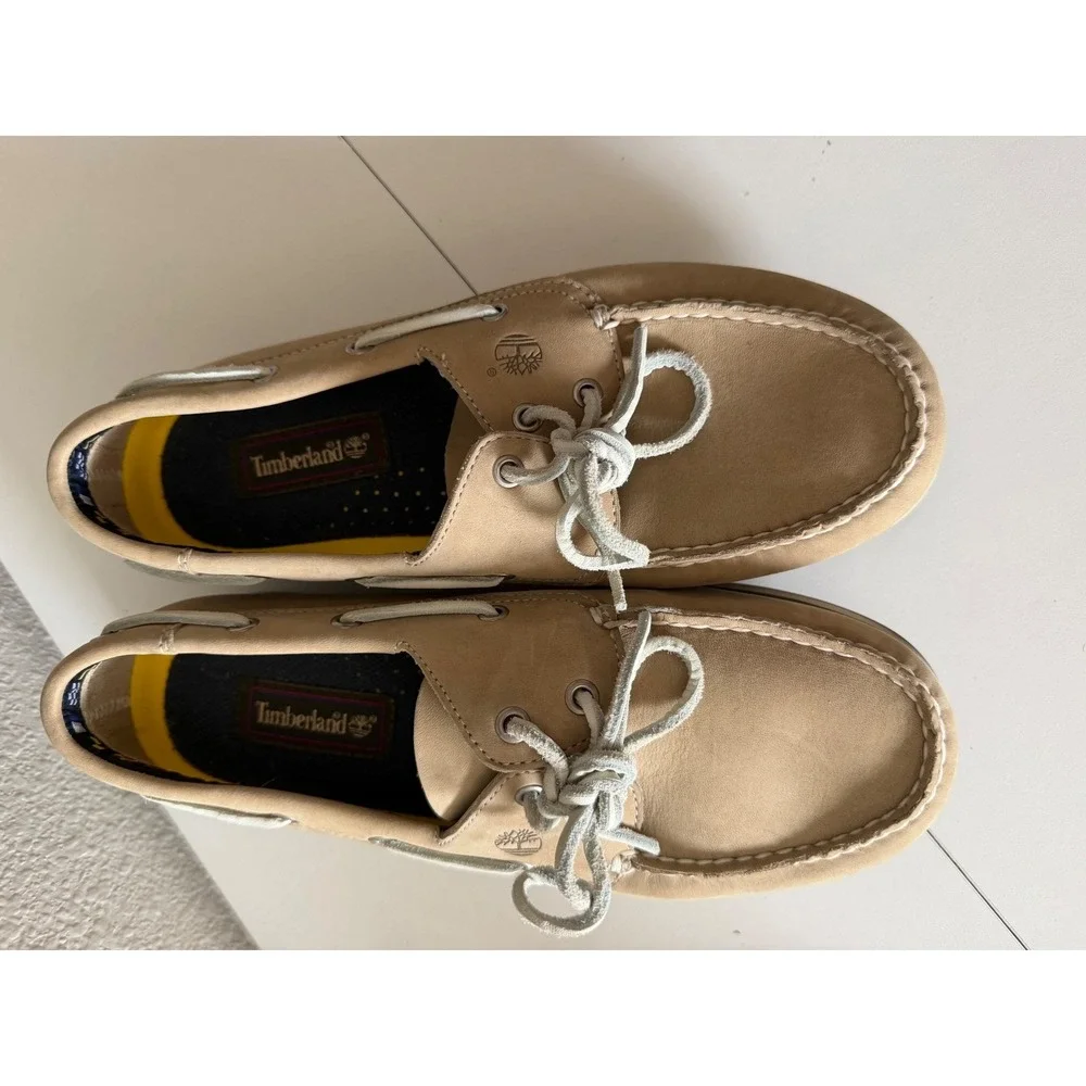 Timberland Mens Tan Leather Boat Shoes 2-Eye Nautical Loafers 71093 Size 10W